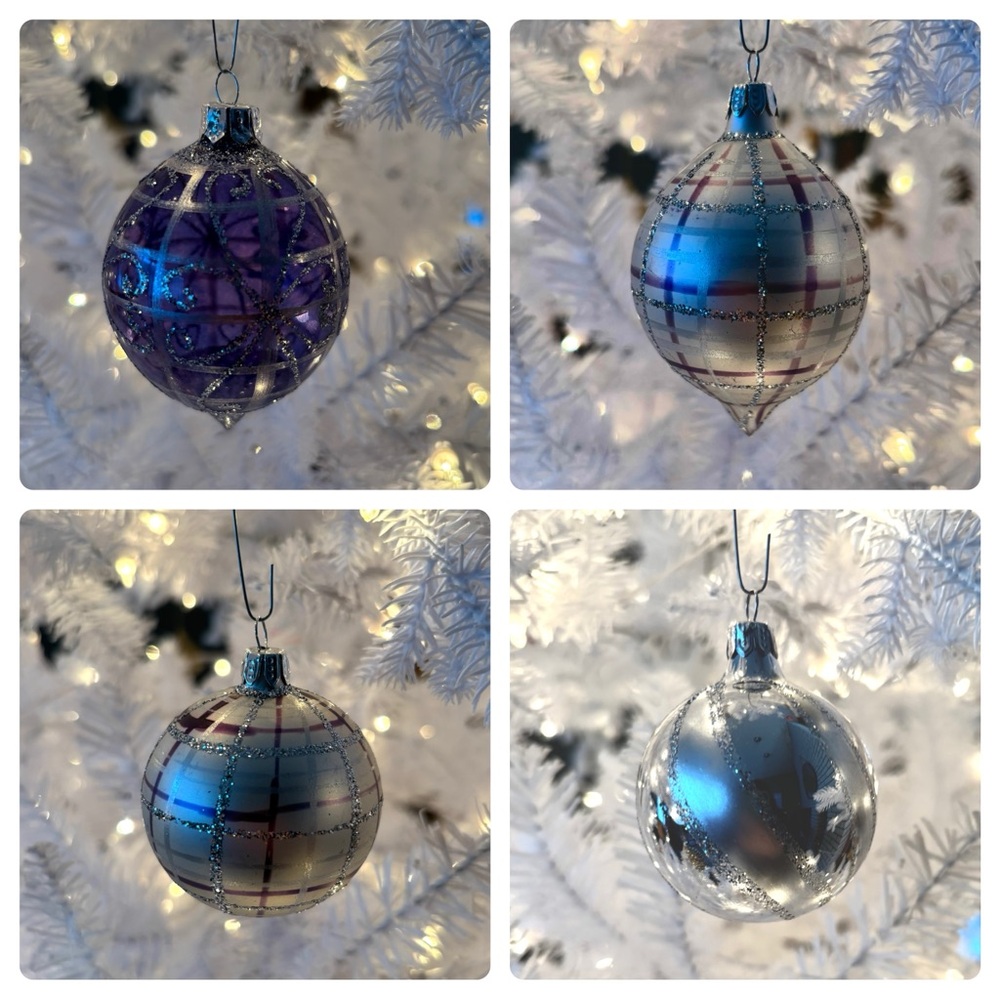 Vintage Elegant Holiday Ornament Set - Set of 8 Purple, Silver Christmas